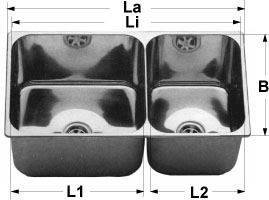 Podwójny zlew ze stali nierdzewnej 555 x 300 mm o głębokości 20 cm