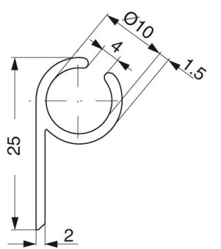 Szyna keder aluminiowa srebrna - profil w kształcie litery P, likszpara
