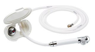 Prysznic rufowy komplet = pokrywa + bateria + wąż 2,5 m + słuchawka.