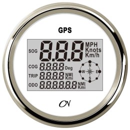 Prędkościomierz GPS cyfrowy + kompas biały / chrom