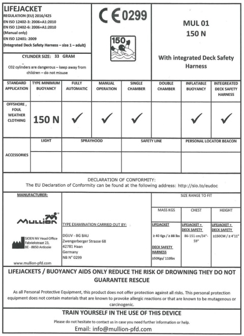 Kamizelka pneumatyczna MULLION STREAM 150N ze zwalniakiem hydrostatycznym Hammar SPI - granatowa