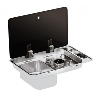 FL1324 z 1 płytą grzewczą, zlewem po lewej stronie i szklaną pokrywą