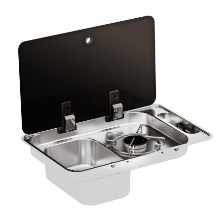 FL1324 z 1 płytą grzewczą, zlewem po lewej stronie i szklaną pokrywą