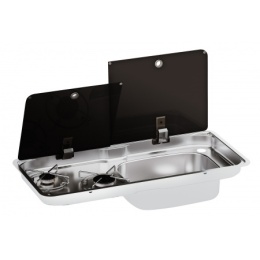 WFL1765 z 2 palnikami, zlewem po prawej stronie, 2 szklanymi pokrywami