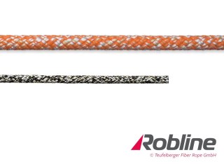 Lina żeglarska ROBLINE Super Dinghy Sheet Robtec-Technora-XLF/XLF biało-pomarańczowy 7 mm biała regatowa do szotów i fałów