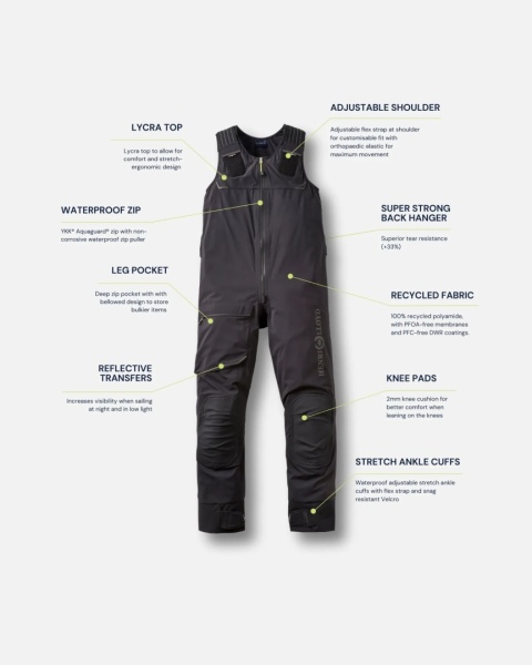 Henri-Lloyd Dynamic Salopettes Mens Black - męskie spodnie żeglarskie softshell