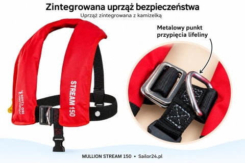 Kamizelka pneumatyczna Mullion Stream 150N ISO 12402-3 MVH z uprzężą Halkey Roberts Alpha - zestaw 4 sztuki