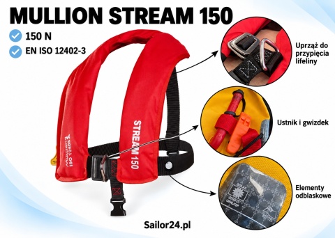 Kamizelka pneumatyczna Mullion Stream 150N ISO 12402-3 MVH z uprzężą Halkey Roberts Alpha - zestaw 4 sztuki