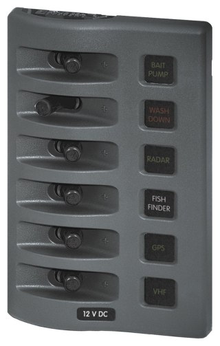 Panel przełączników Blue Sea WeatherDeck, 6 obwodów, z bezpiecznikami ATO/ATC - BS4306