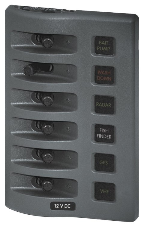 Panel przełączników Blue Sea WeatherDeck, 6 obwodów, z bezpiecznikami ATO/ATC - BS4306