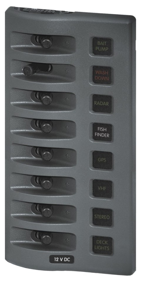 Panel przełączników Blue Sea WeatherDeck, 8 obwodów, z bezpiecznikami ATO/ATC - BS4308
